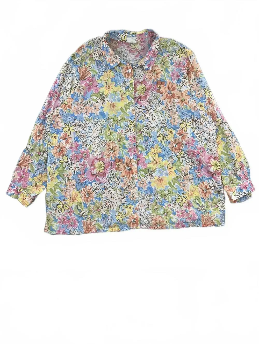 Koret Francisca Vintage Floral Button Front Blouse with Relaxed Oversized Fit